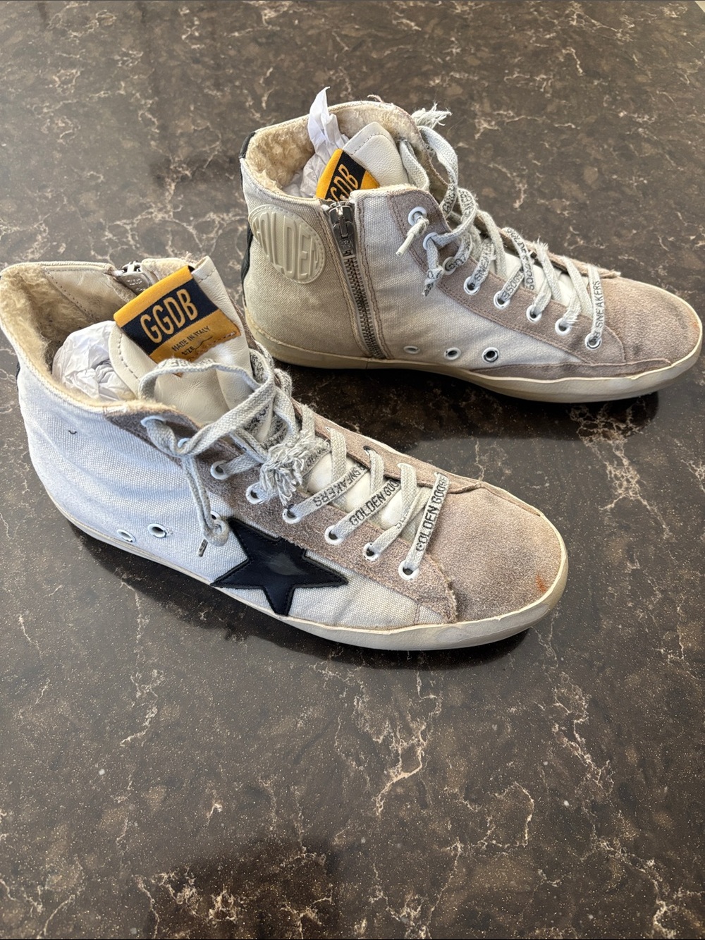 Golden Goose Gray Suede High-Top Sneakers with Black Star